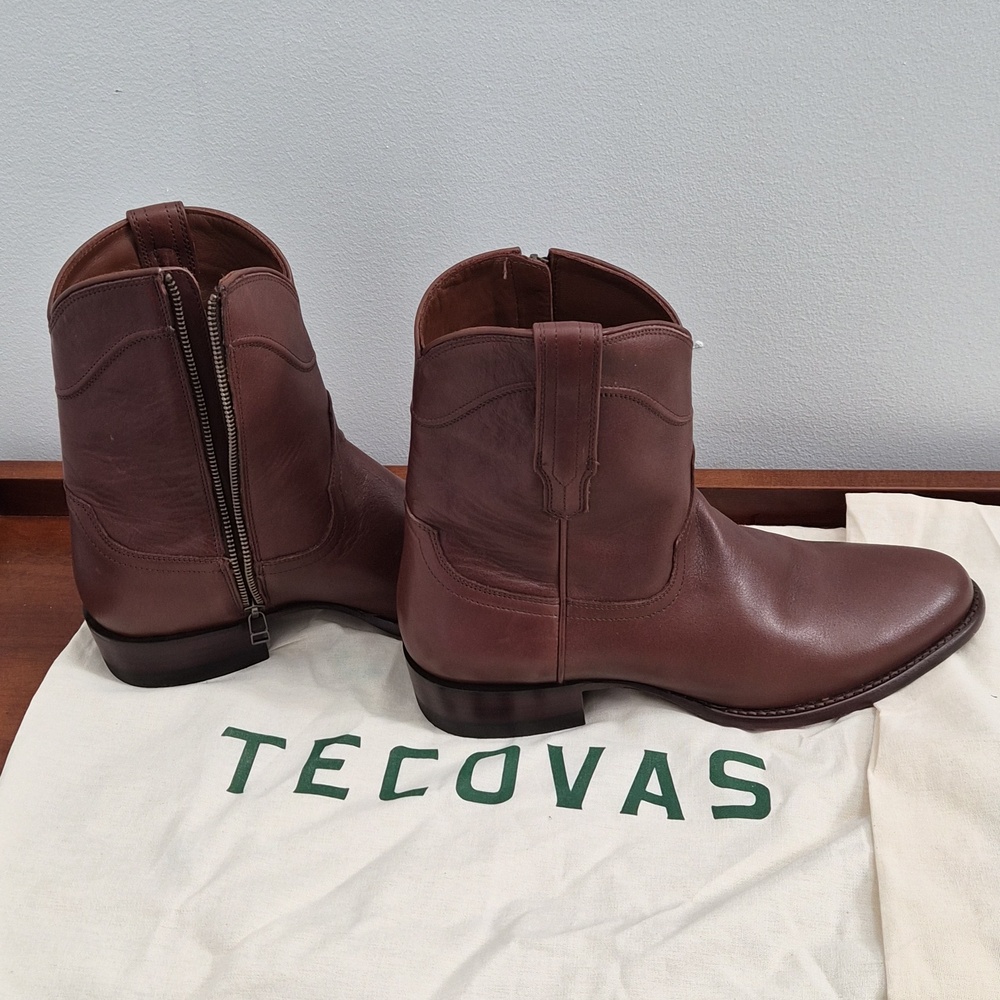 NEW Tecovas Chestnut Brown Leather Western Zip Short Boots
